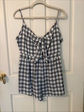 Gray & White Gingham Tie-Front Romper
